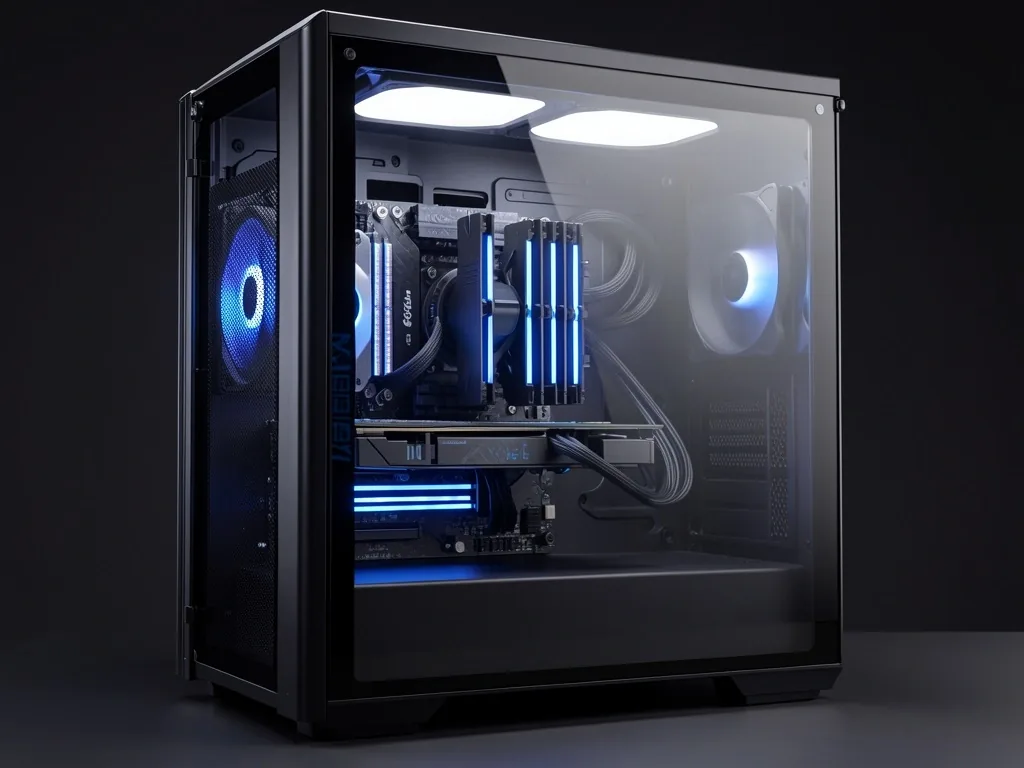 Torre de computadora con panel de vidrio y cableado organizado