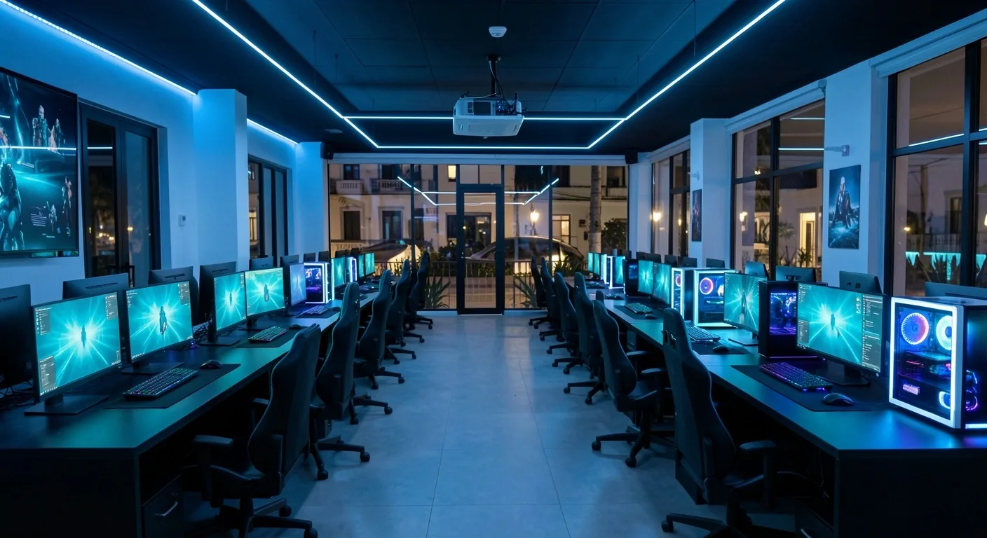 Interior del club de computación Xalmera con estaciones de trabajo de alto rendimiento