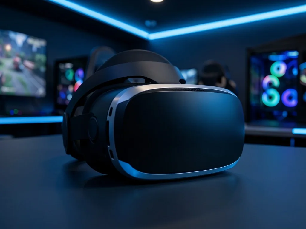 Visor de realidad virtual y controladores en estudio de desarrollo